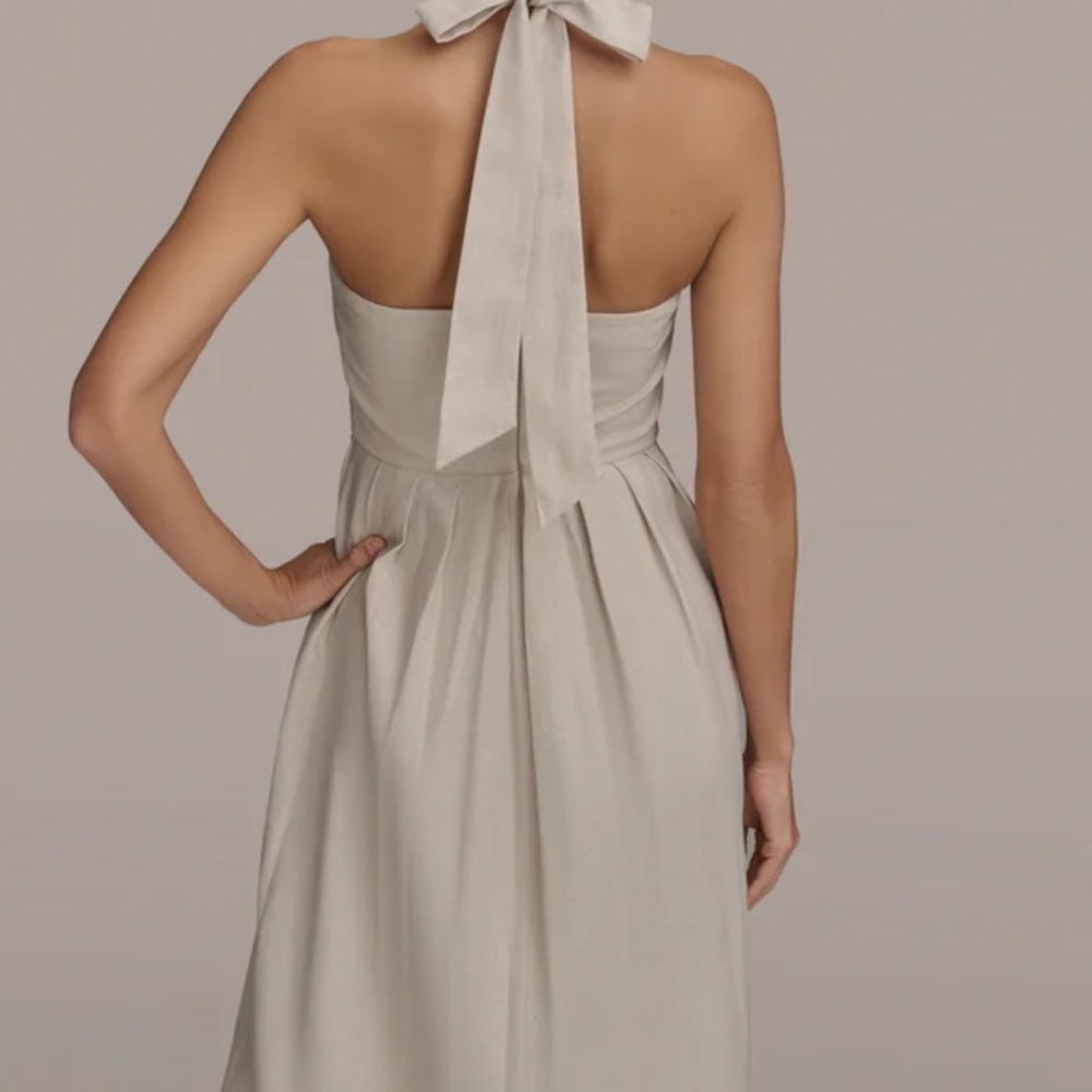 Elegant Donna Karan flowy halter tie back midi linen blend dress size 10 boho - Picture 2 of 5